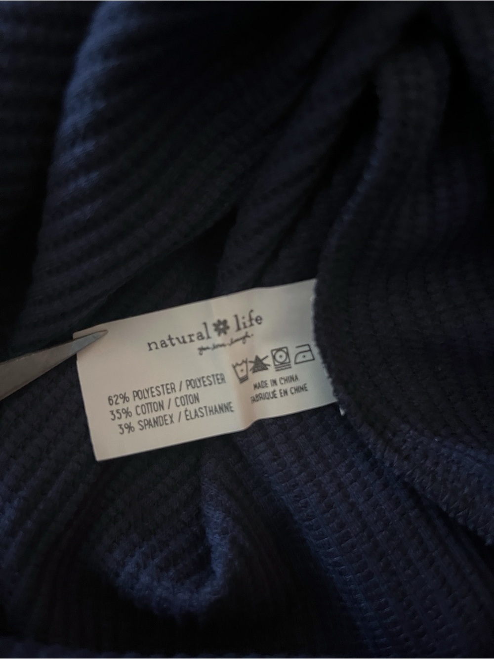 Natural Life Waffle Knit Thermal Top Boho Stripe Sleeve Navy Blue Medium NWT - Picture 6 of 6